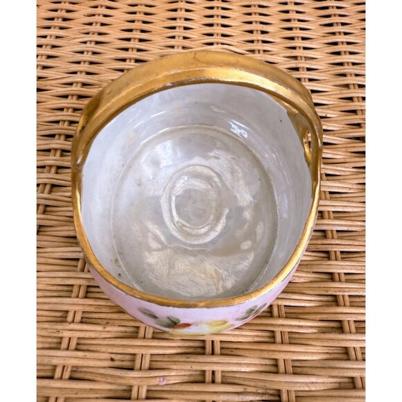 Antique 30's Austria Hand-Painted Floral Porcelain Basket With Gold Handle - Picture 13 of 14